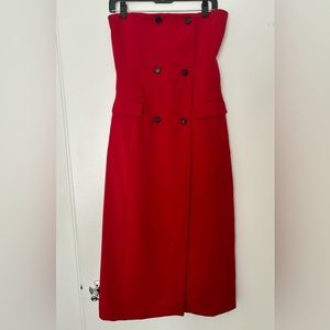 Zara red strapless pocket dress
